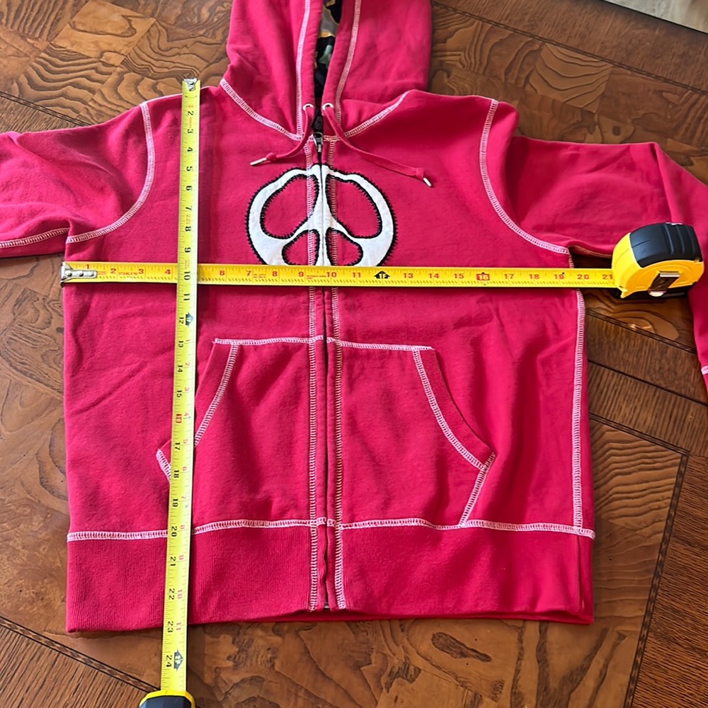 Lucky Brand Vintage Inspired Full Zip Jacket Sweatshirt Hoodie Peace Sz S Red - Picture 14 of 16